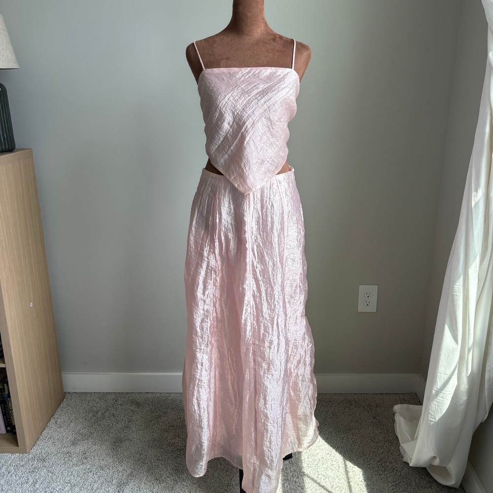 90s Vintage Donna Morgan Two Piece Set 8 Petite Pink Crinkle Whimsy Romantic Y2K